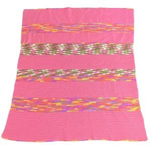 Handmade Crochet Pink Multicolored Afghan Blanket Throw Double Stitched 62x50